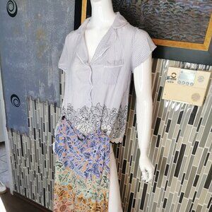 anthropologie Floreat Pajama Set 2 piece Small Floral Colorful Top & Pants 0419